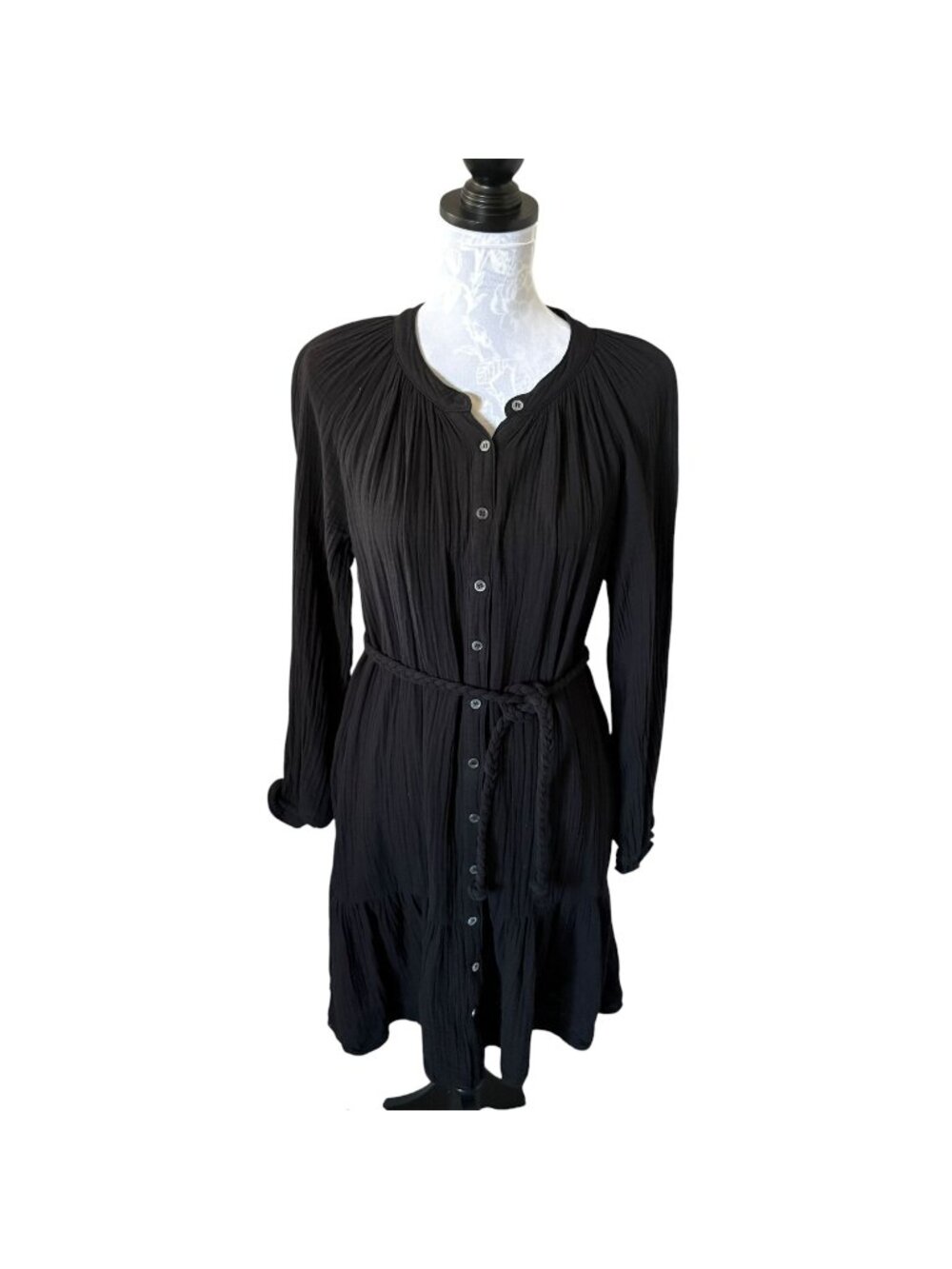 XIRENA Rainey Dress Womens Black Gauze Long Sleeve Medium Lightweight